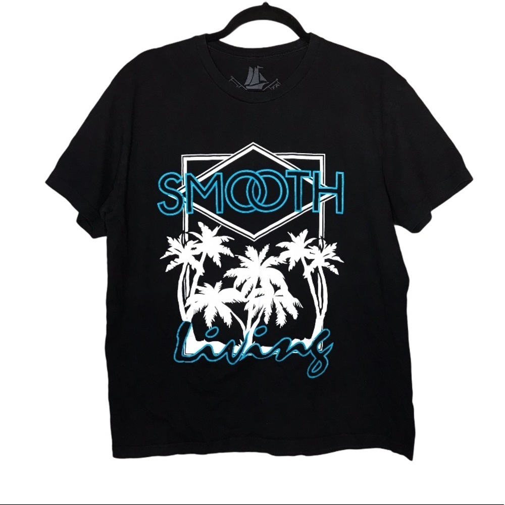 Smooth Living Co Men’s Palm Trees Black Teal Graphic Tee‎
